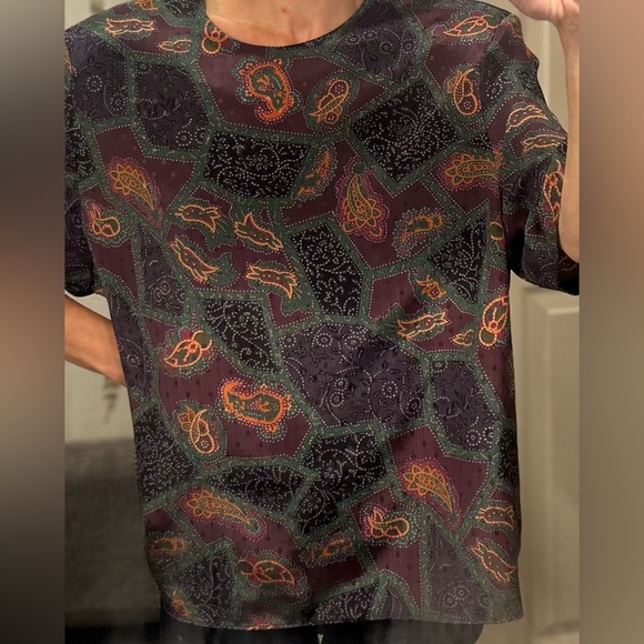 💫D’Allaird’s Vtg 70’s Women’s Abstract Padded Short Sleeves Blouse Rare FIND - Picture 2 of 8